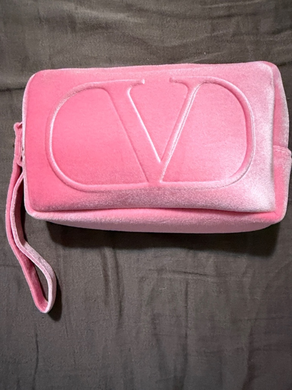 Valentino Pink Velvet Wrist Strap Cosmetic Pouch
